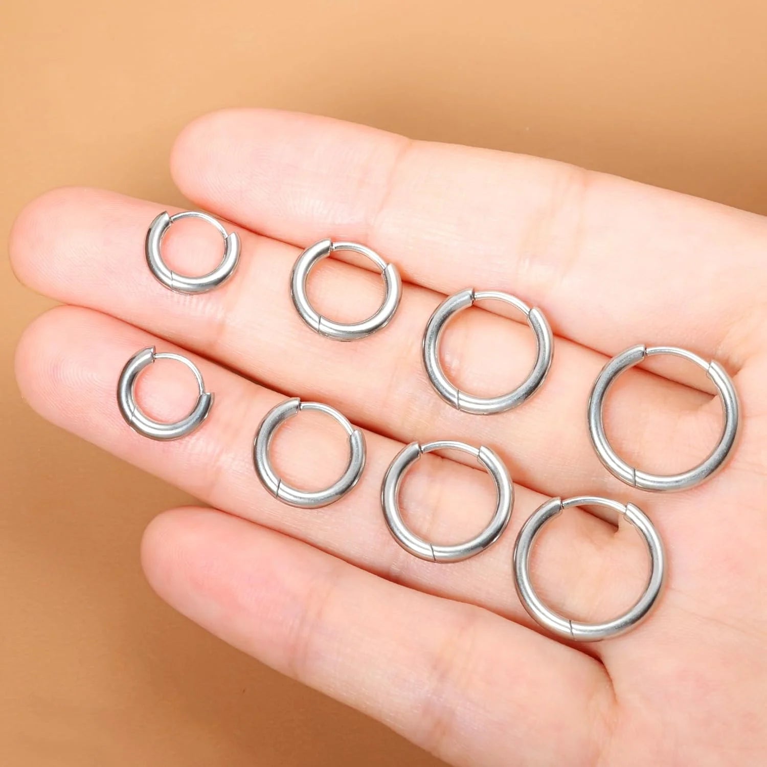 Small Hoop Earrings for Women Men Silver Huggie Hoop Earrings for Cartilage Helix Hypoallergenic Surgical Stainless Steel Earrings 6/8/10/12Mm Thin Silver Hoops Set for Women