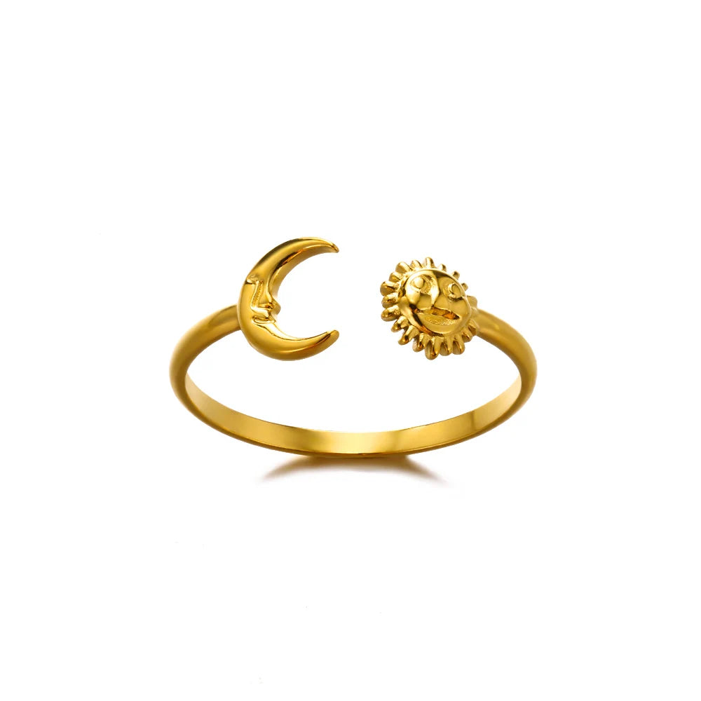 Minimalist Texture Stainless Steel Geometric Rings for Women Gold Color Opening Couple Ring Aesthetic Wedding Christmas Jewelry