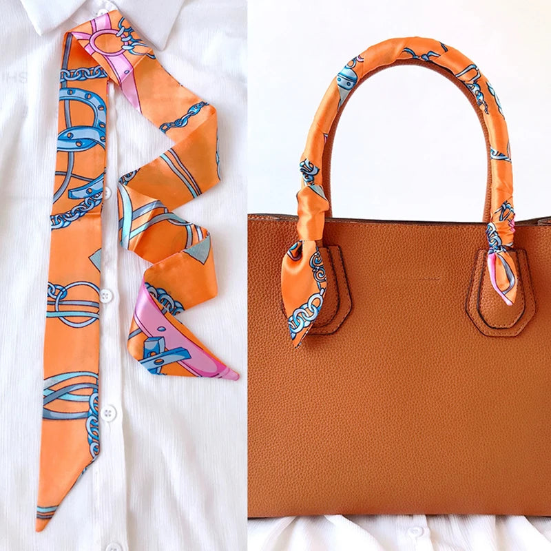 Woman Skinny Silk Scarf 90Cm*4Cm Long Hair Strip Silk Ribbon Small Neck Scarves Bag Handle Ribbon Scarf Kerchief Ladies Tie