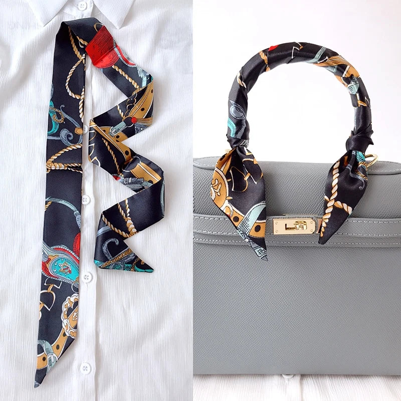 Woman Skinny Silk Scarf 90Cm*4Cm Long Hair Strip Silk Ribbon Small Neck Scarves Bag Handle Ribbon Scarf Kerchief Ladies Tie