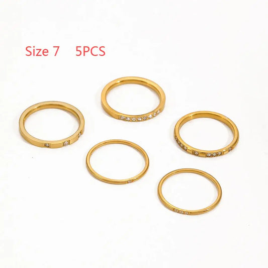5Pcs Dainty Rings Stainless Steel 18K Gold Plated Knuckle Rings for Lady Waterproof Minimalist Gold Rings for Women