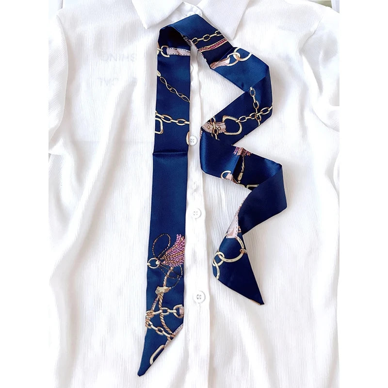 Woman Skinny Silk Scarf 90Cm*4Cm Long Hair Strip Silk Ribbon Small Neck Scarves Bag Handle Ribbon Scarf Kerchief Ladies Tie