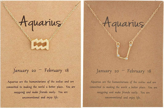 2PCS Zodiac Sign Necklace for Women Stocking Stuffers for Women 12 Constellation Necklace Cz Astrology Zodiac Gift
