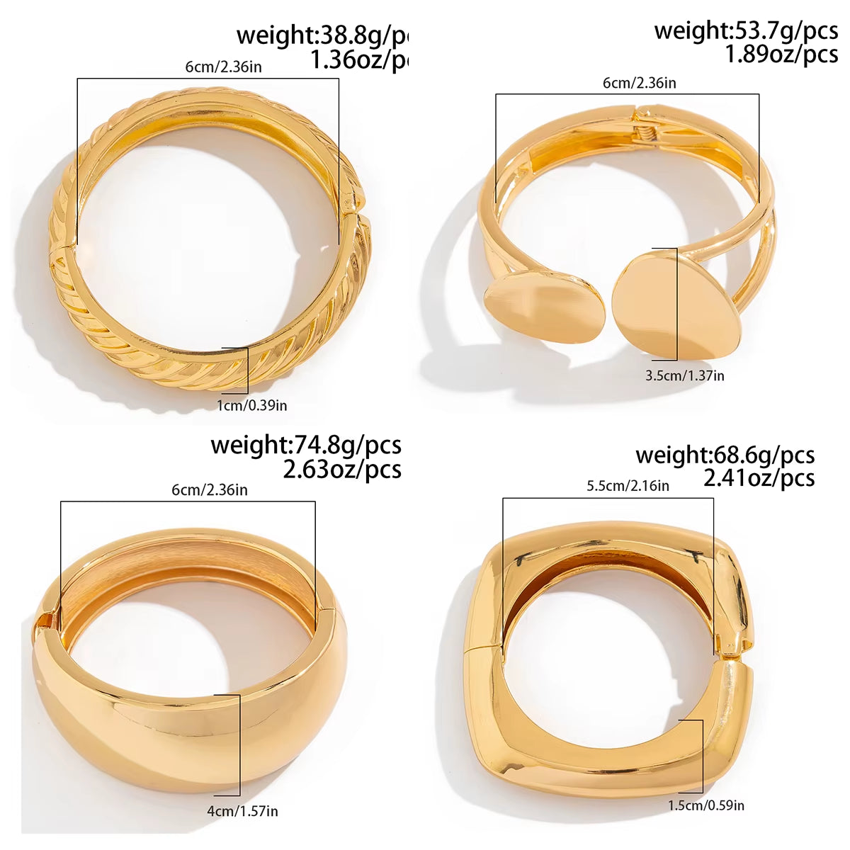 Exaggerated Punk Smooth Heavy Metal Chunky Spring Bangles Women Hip Hop Gold Color Arm Bracelet Steampunk Men Jewelry
