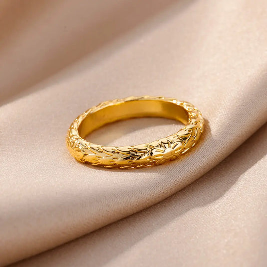 Stainless Steel Minimalist Rings for Women Gold Color Vintage Geometric Texture Ring Wedding Christmas Jewelry Inoxidable Anillo