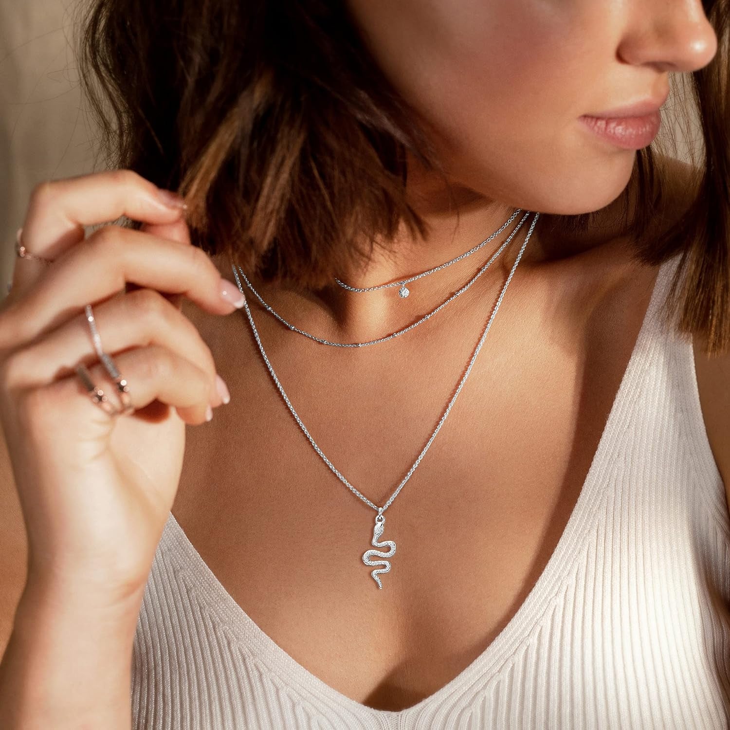 Snake Necklace for Women Silver Gold Snake Pendant Necklace Serpent Necklace Dainty Gold Necklace Trendy Silver Snake Jewelry (A: Silver Snake Necklace)
