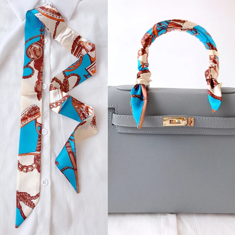 Woman Skinny Silk Scarf 90Cm*4Cm Long Hair Strip Silk Ribbon Small Neck Scarves Bag Handle Ribbon Scarf Kerchief Ladies Tie
