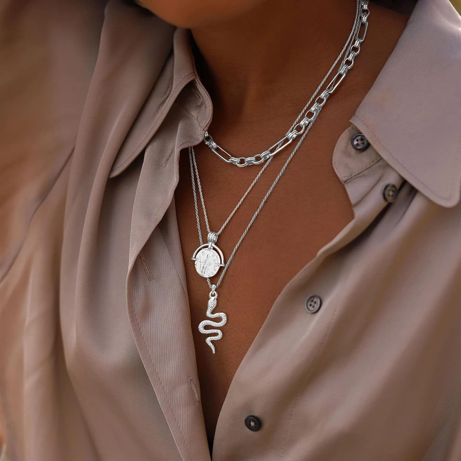 Snake Necklace for Women Silver Gold Snake Pendant Necklace Serpent Necklace Dainty Gold Necklace Trendy Silver Snake Jewelry (A: Silver Snake Necklace)