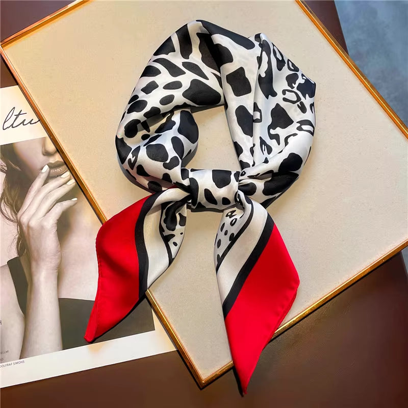 Luxury Brand Leopard Print Square Scarf Women'S Imitation Silk Scarf Casual Versatile Decoration Small Neck Scarf 70Cmx70Cm