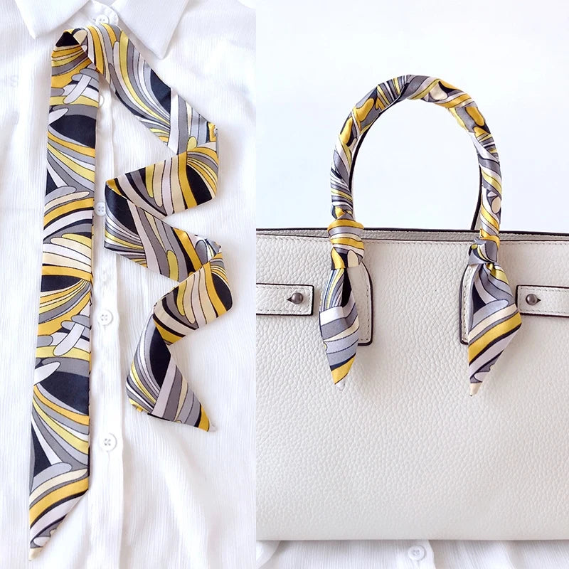 Woman Skinny Silk Scarf 90Cm*4Cm Long Hair Strip Silk Ribbon Small Neck Scarves Bag Handle Ribbon Scarf Kerchief Ladies Tie