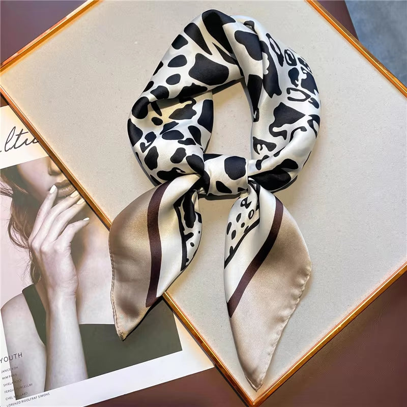 Luxury Brand Leopard Print Square Scarf Women'S Imitation Silk Scarf Casual Versatile Decoration Small Neck Scarf 70Cmx70Cm