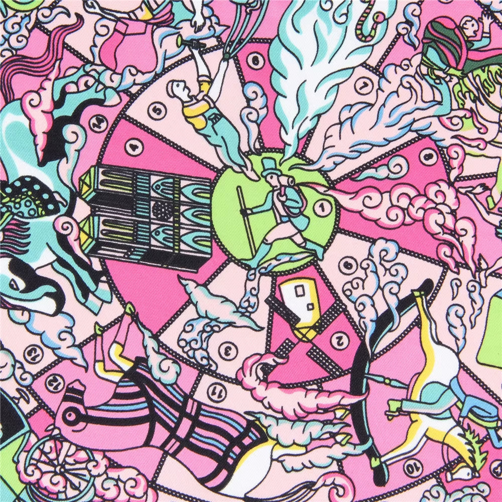 Manual Hand Rolled Twill Silk Scarf Women Hopi Print Square Scarves Wraps Echarpes Curled Foulard Femme Bandana Hijabs 90CM