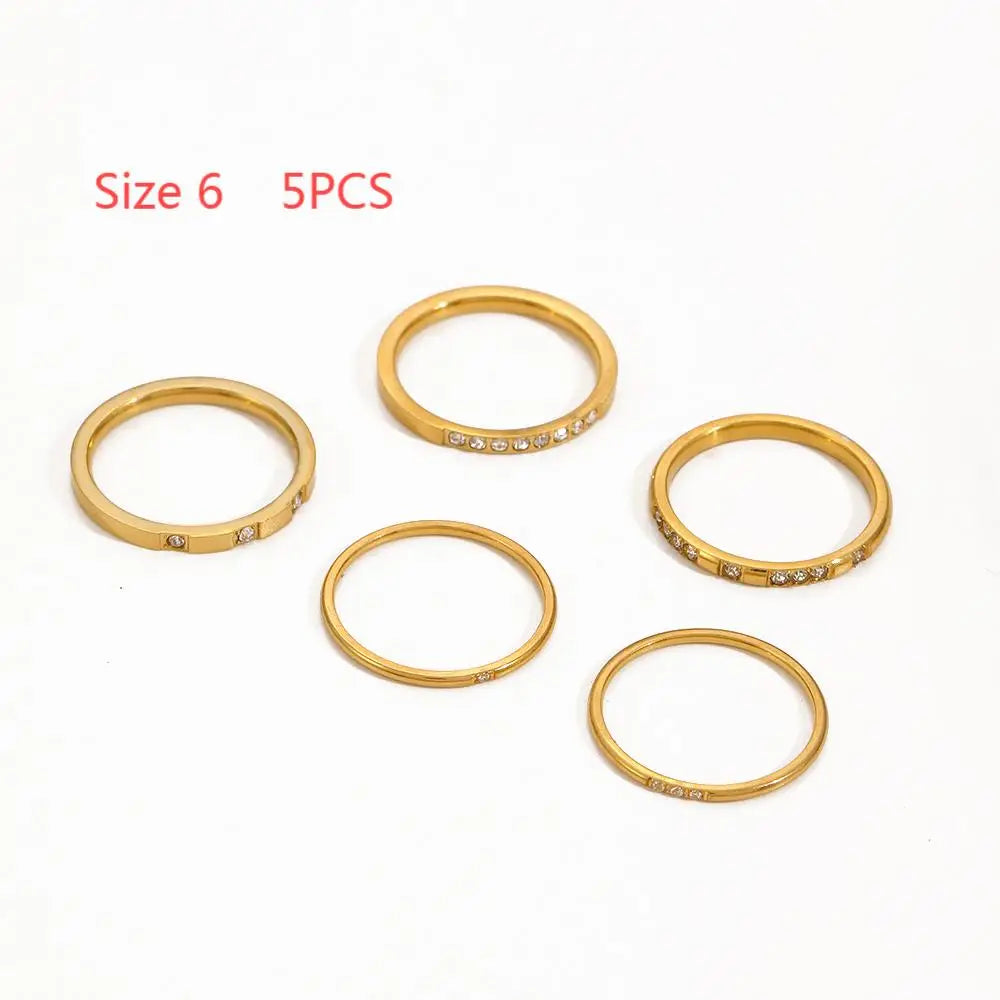 5Pcs Dainty Rings Stainless Steel 18K Gold Plated Knuckle Rings for Lady Waterproof Minimalist Gold Rings for Women