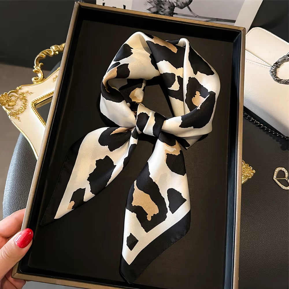 Luxury Brand Leopard Print Square Scarf Women'S Imitation Silk Scarf Casual Versatile Decoration Small Neck Scarf 70Cmx70Cm