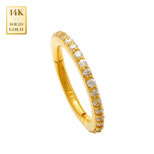 14K REAL Solid Gold Cubic Zirconia Body Hoop Ring Nose Cartilage Earring Minimal