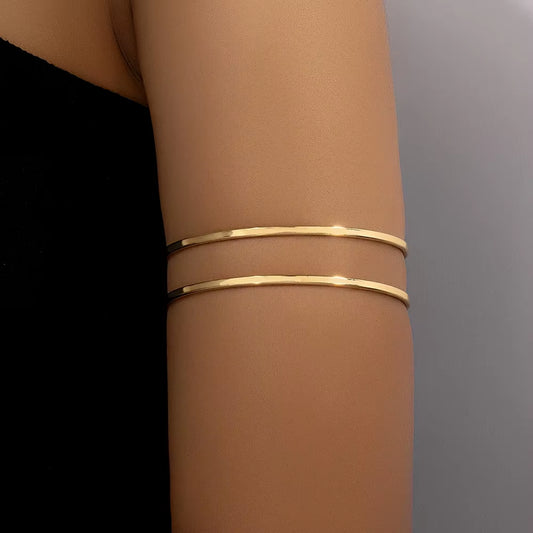 Adjustable Vintage Layered Gold Color Metal Arm Cuff Bracelet Bangle for Women Teens Female Simple Decor Body Jewelry Accessory