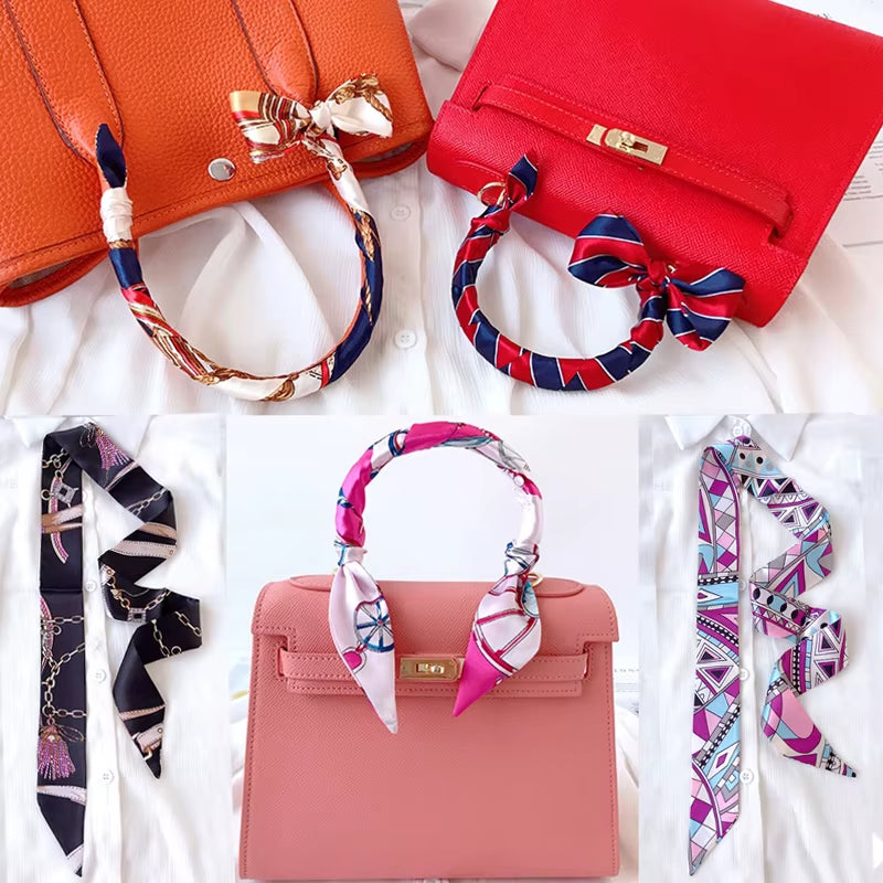 Woman Skinny Silk Scarf 90Cm*4Cm Long Hair Strip Silk Ribbon Small Neck Scarves Bag Handle Ribbon Scarf Kerchief Ladies Tie