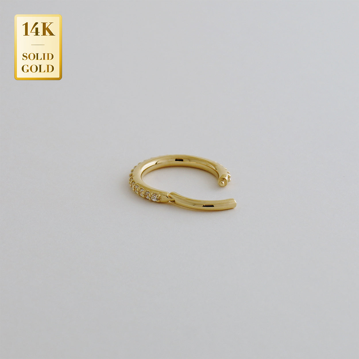 14K REAL Solid Gold Cubic Zirconia Body Hoop Ring Nose Cartilage Earring Minimal