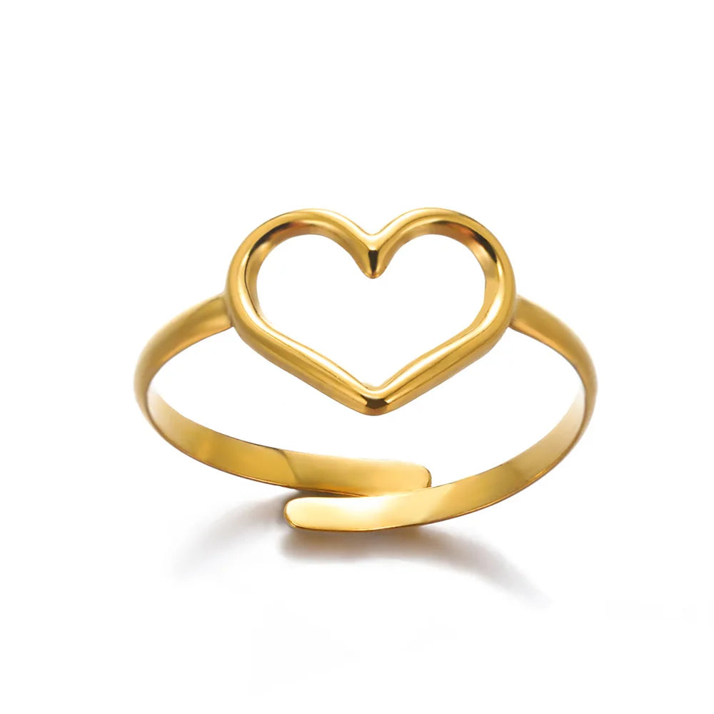 Minimalist Texture Stainless Steel Geometric Rings for Women Gold Color Opening Couple Ring Aesthetic Wedding Christmas Jewelry