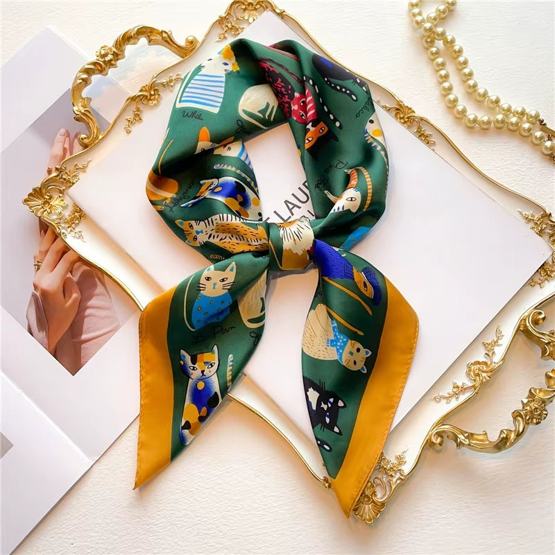 1Pcs 70Cm Roman Chain Silk Scarf for Women Simulated Silk Geometric round Fashion Versatile Headwear Clothing Square Scarf