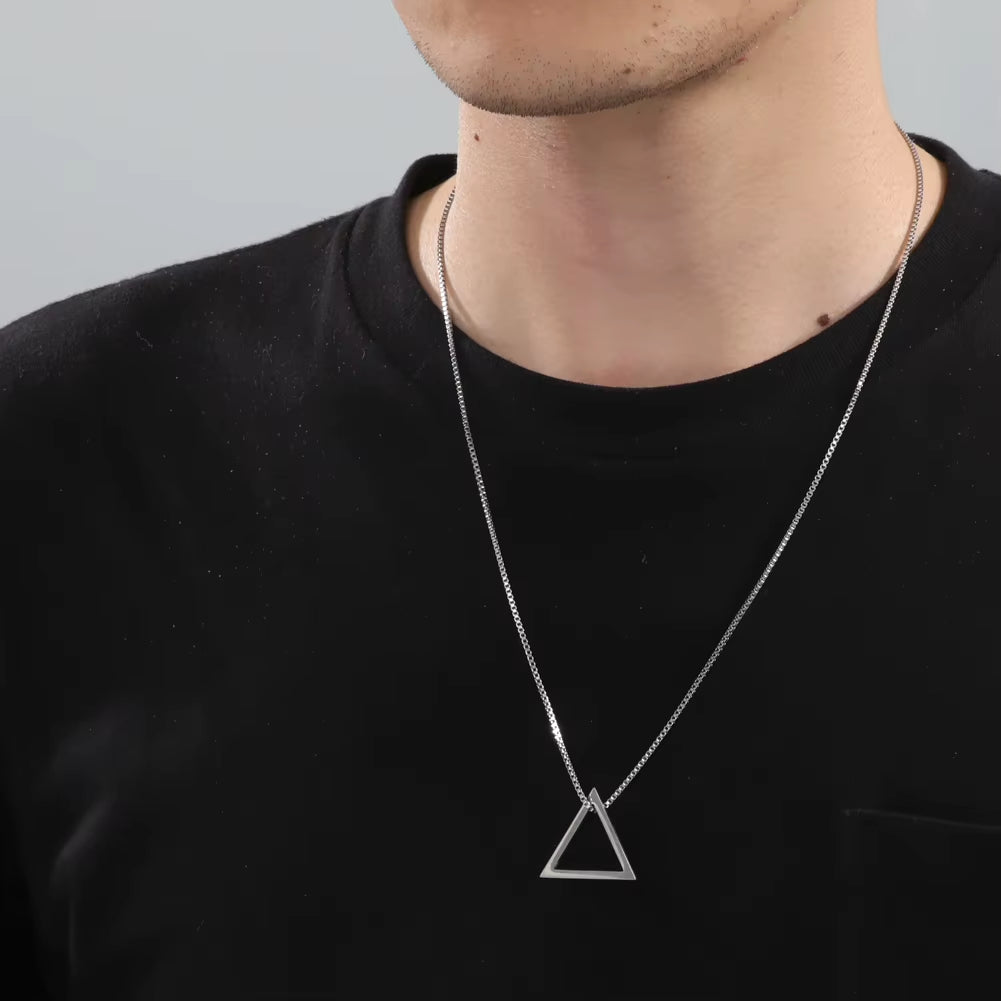 Black Triangle Necklace for Men Minimal Geometry Pendant Stainless Steel Necklace Grunge Punk Male Jewelry Birthday Gift