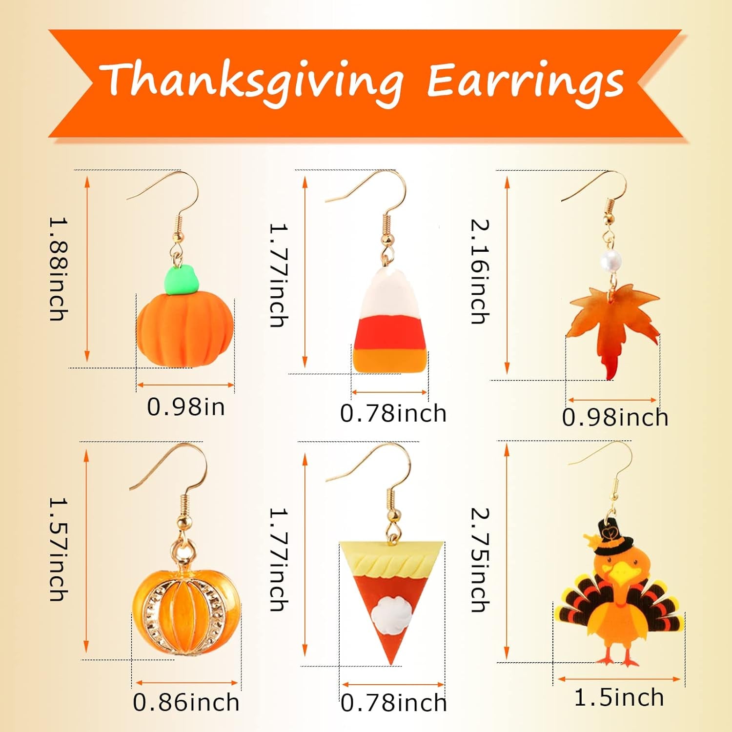 Thanksgiving Fall Earrings for Women Cute Maple Leaf Candy Corn Turkey Pumpkin Earrings Set Autumn Thanksgiving Party Costumes Holiday Jewelry Gifts