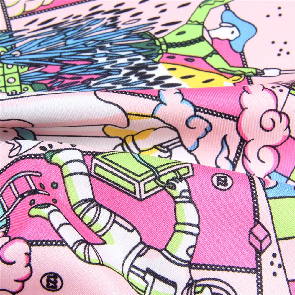 Manual Hand Rolled Twill Silk Scarf Women Hopi Print Square Scarves Wraps Echarpes Curled Foulard Femme Bandana Hijabs 90CM