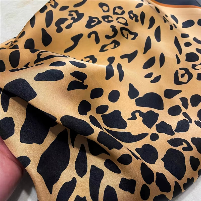 Luxury Brand Leopard Print Square Scarf Women'S Imitation Silk Scarf Casual Versatile Decoration Small Neck Scarf 70Cmx70Cm