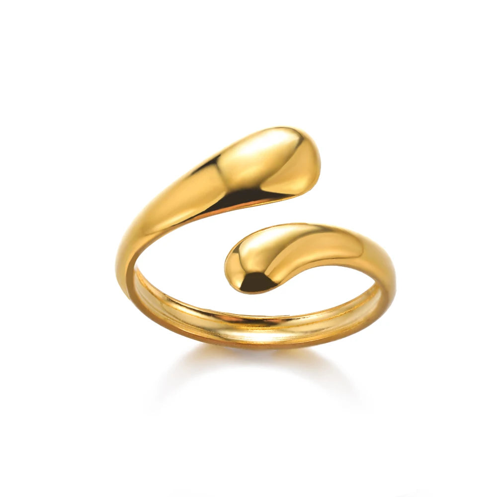 Minimalist Texture Stainless Steel Geometric Rings for Women Gold Color Opening Couple Ring Aesthetic Wedding Christmas Jewelry
