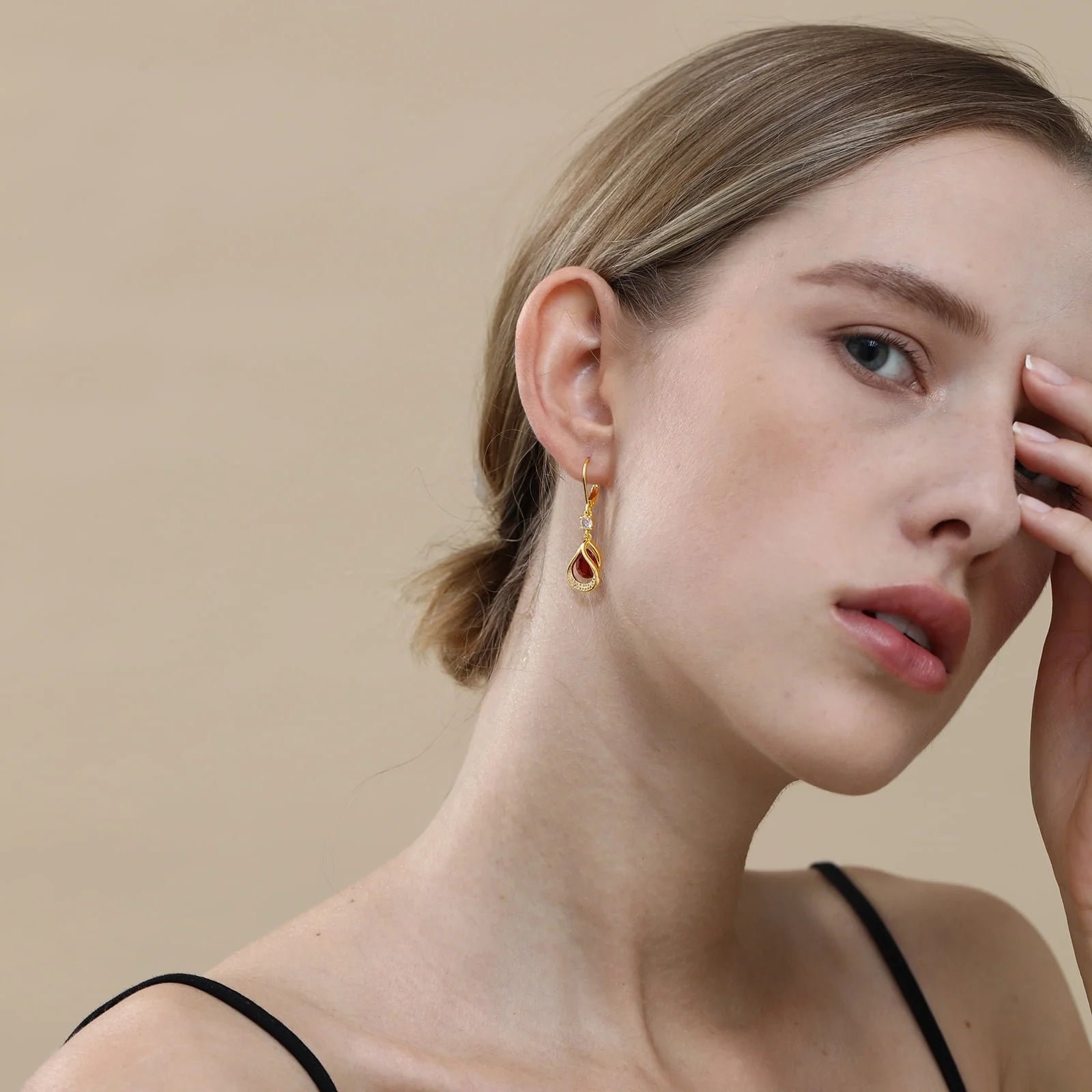 18K Gold Plated Teardrop Drop Earrings for Women Girls Hypoallergenic July Birthstone Earrings with Red Ruby Wedding Birthday Jewelry Gifts Ideas Teen Mom Daughter Wife Girlfriend Kids Age