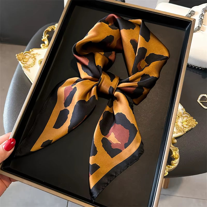 Luxury Brand Leopard Print Square Scarf Women'S Imitation Silk Scarf Casual Versatile Decoration Small Neck Scarf 70Cmx70Cm