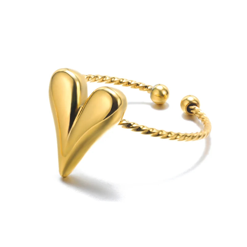 Minimalist Texture Stainless Steel Geometric Rings for Women Gold Color Opening Couple Ring Aesthetic Wedding Christmas Jewelry