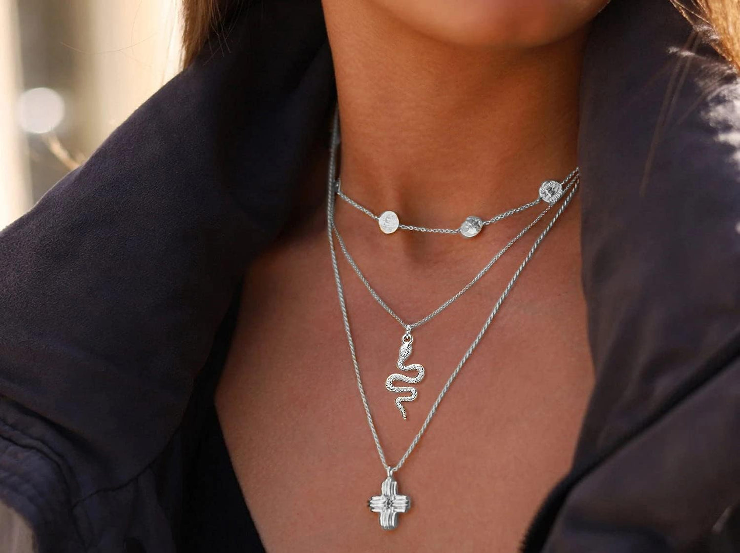 Snake Necklace for Women Silver Gold Snake Pendant Necklace Serpent Necklace Dainty Gold Necklace Trendy Silver Snake Jewelry (A: Silver Snake Necklace)