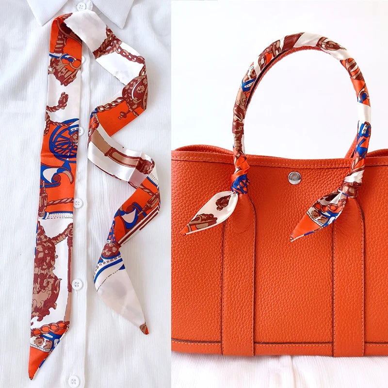 Woman Skinny Silk Scarf 90Cm*4Cm Long Hair Strip Silk Ribbon Small Neck Scarves Bag Handle Ribbon Scarf Kerchief Ladies Tie