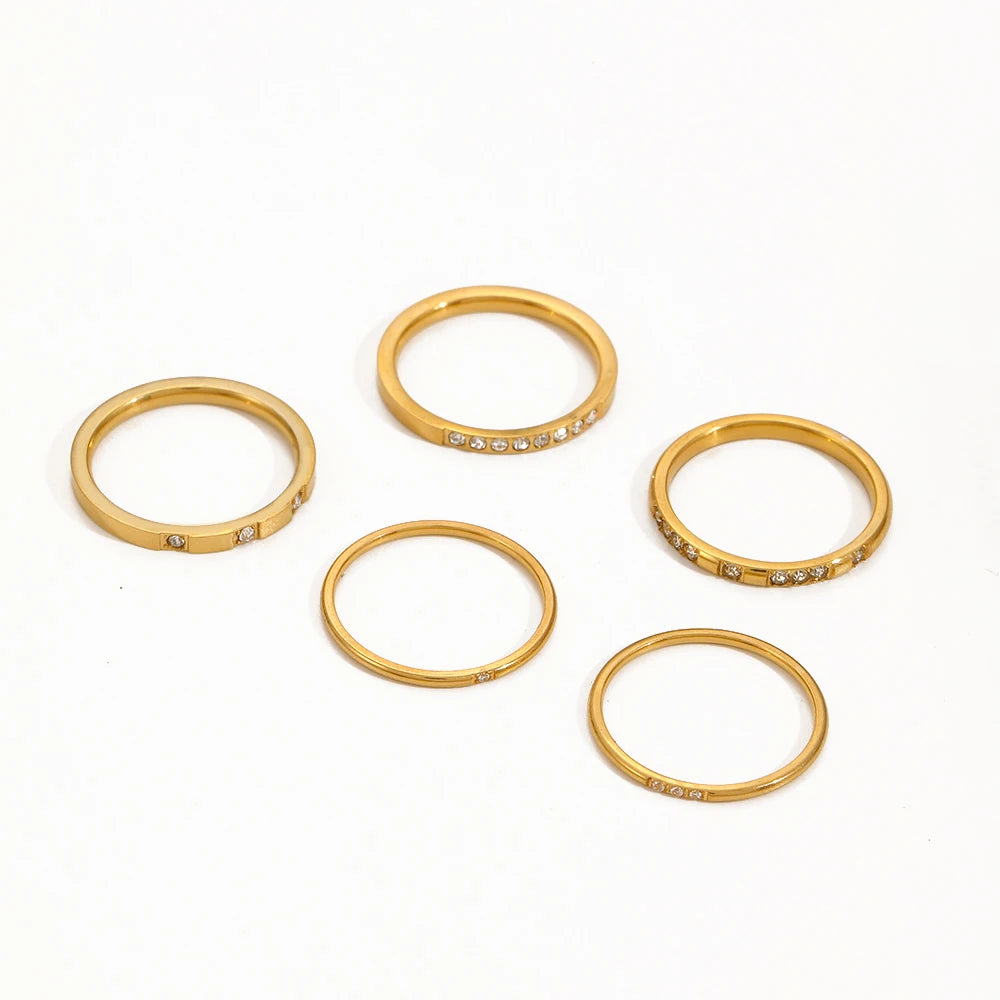 5Pcs Dainty Rings Stainless Steel 18K Gold Plated Knuckle Rings for Lady Waterproof Minimalist Gold Rings for Women