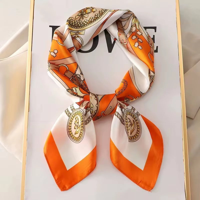 1Pcs 70Cm Roman Chain Silk Scarf for Women Simulated Silk Geometric round Fashion Versatile Headwear Clothing Square Scarf