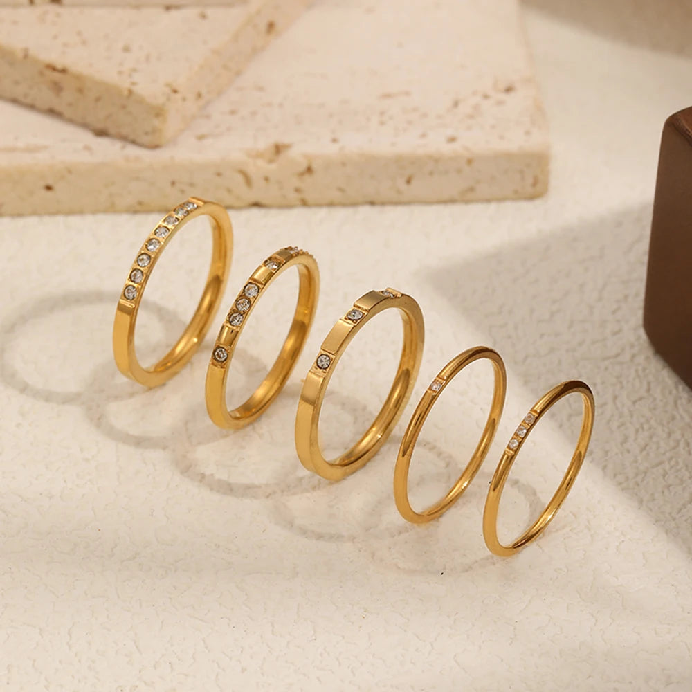 5Pcs Dainty Rings Stainless Steel 18K Gold Plated Knuckle Rings for Lady Waterproof Minimalist Gold Rings for Women