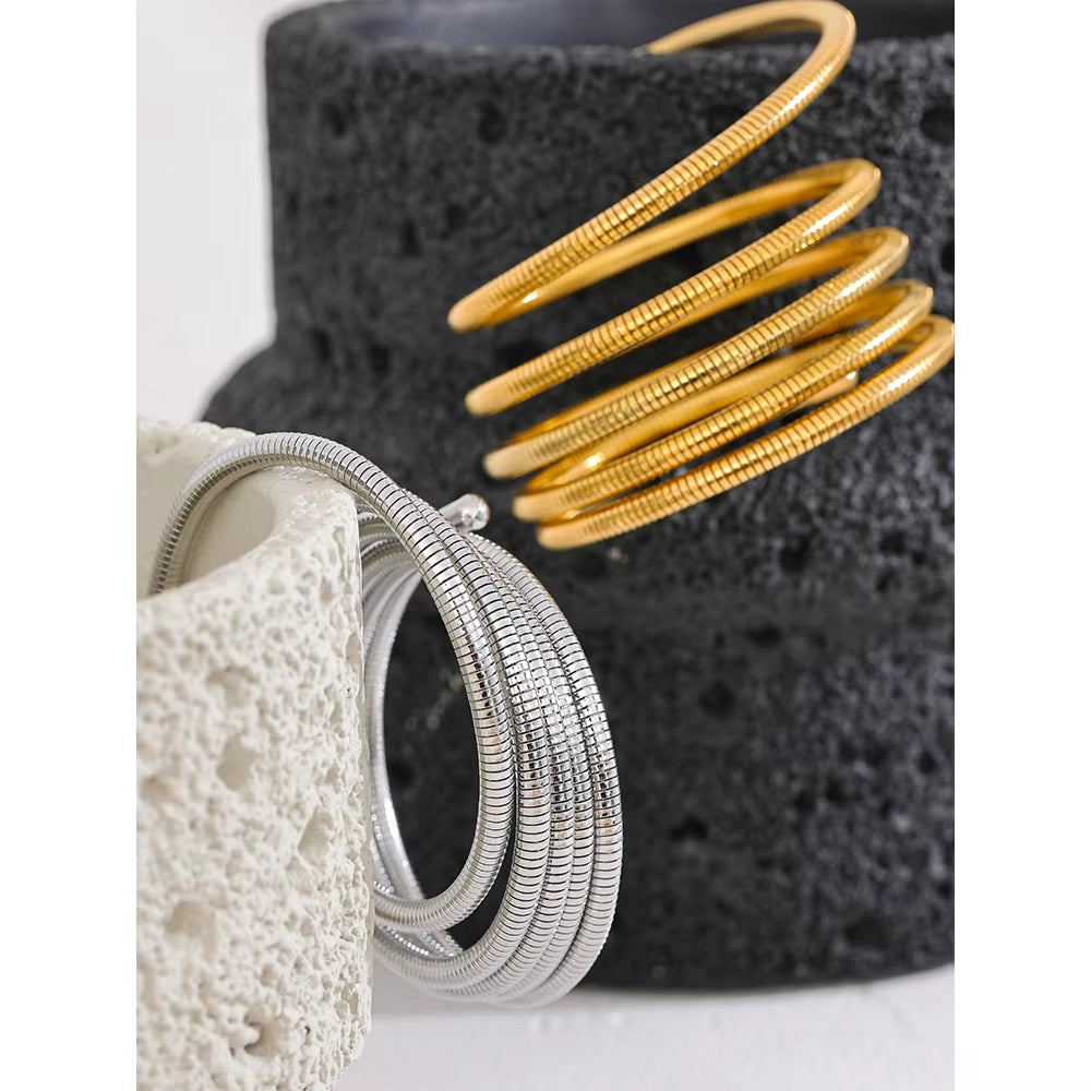 Stainless Steel Stackable Multi-Layer Wrap Arm Bracelet Bangle Metal Elastic Waterproof Fashion Unisex Jewelry Men Women