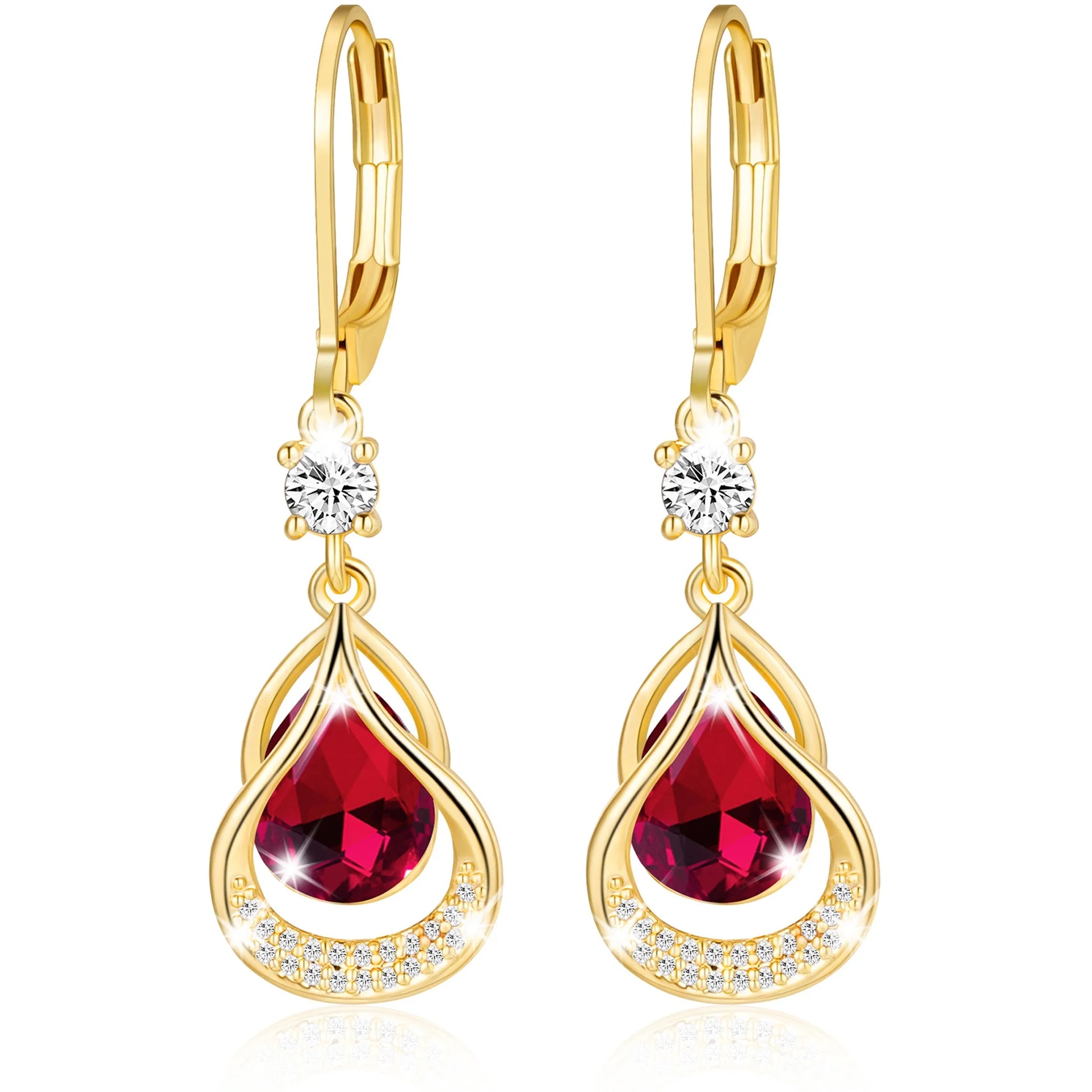 18K Gold Plated Teardrop Drop Earrings for Women Girls Hypoallergenic July Birthstone Earrings with Red Ruby Wedding Birthday Jewelry Gifts Ideas Teen Mom Daughter Wife Girlfriend Kids Age
