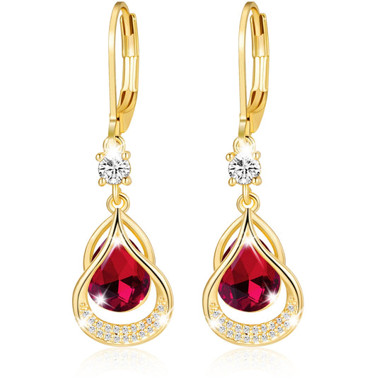 18K Gold Plated Teardrop Drop Earrings for Women Girls Hypoallergenic July Birthstone Earrings with Red Ruby Wedding Birthday Jewelry Gifts Ideas Teen Mom Daughter Wife Girlfriend Kids Age