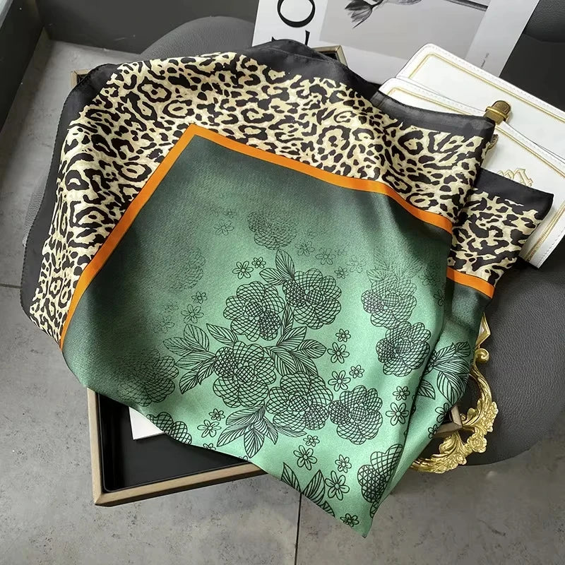 Luxury Brand Leopard Print Square Scarf Women'S Imitation Silk Scarf Casual Versatile Decoration Small Neck Scarf 70Cmx70Cm
