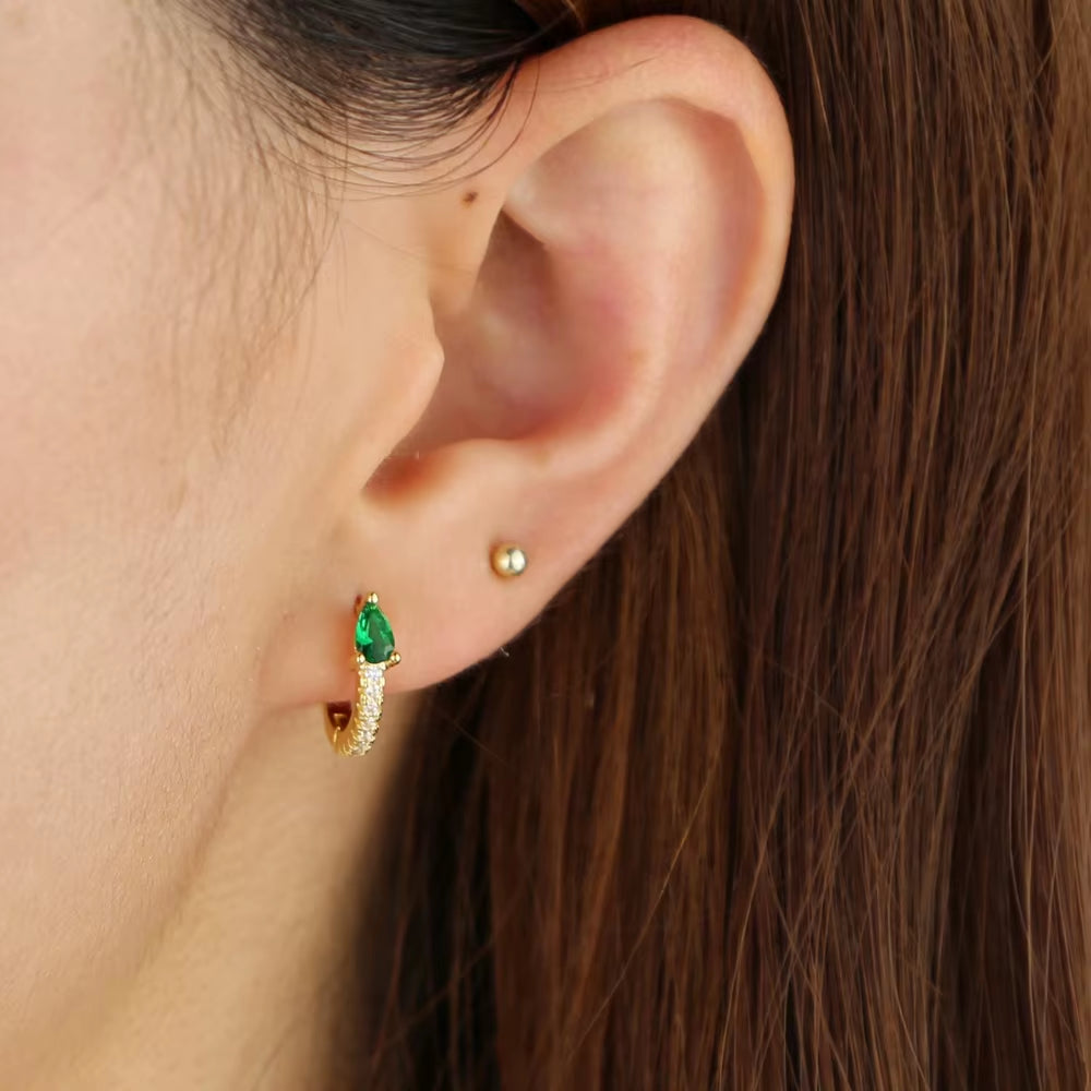 5 Colors Teardrop Birthstone Cz Mini Small Huggie Hoop Earring Minimal Delicate Multi Piercing Small Earrings